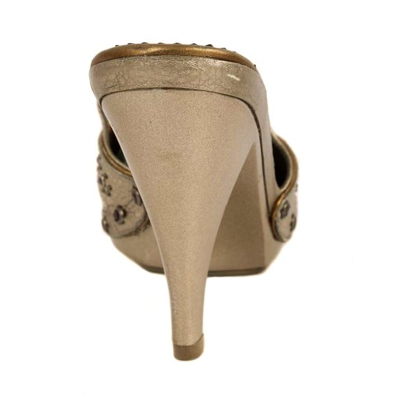 COLE HAAN G Series Metallic Pewter Leather Jeweled Accent Mule Heels - Picture 5 of 8